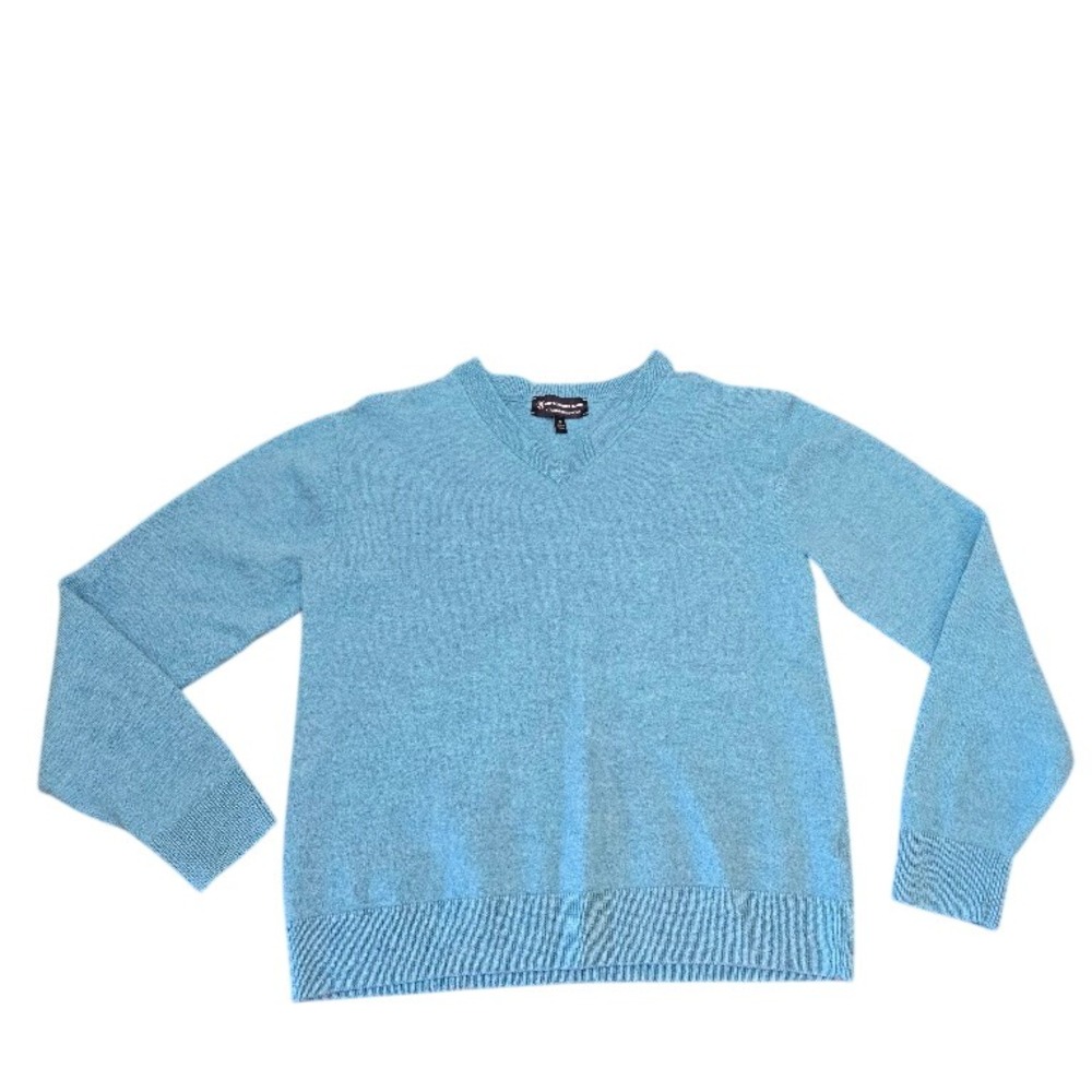 Hart Schaffner Marx Mens Blue Extra‎ Fine Merino Wool V-Neck Sweater Size M READ